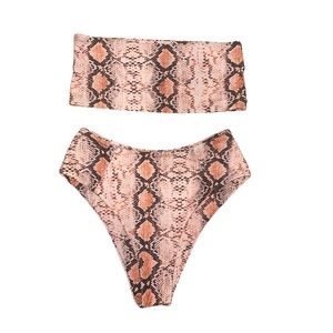 ZAFUL - Strapless High Waist Snakeskin Bikini